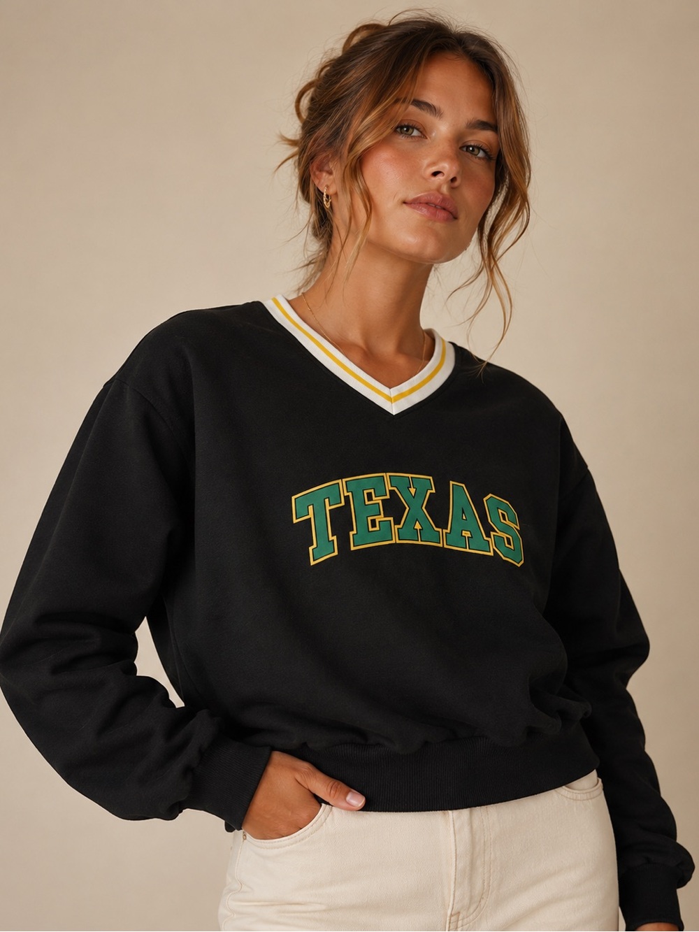 UNT Texas V-Neck Spirit Sweatshirt | Black | Size Medium